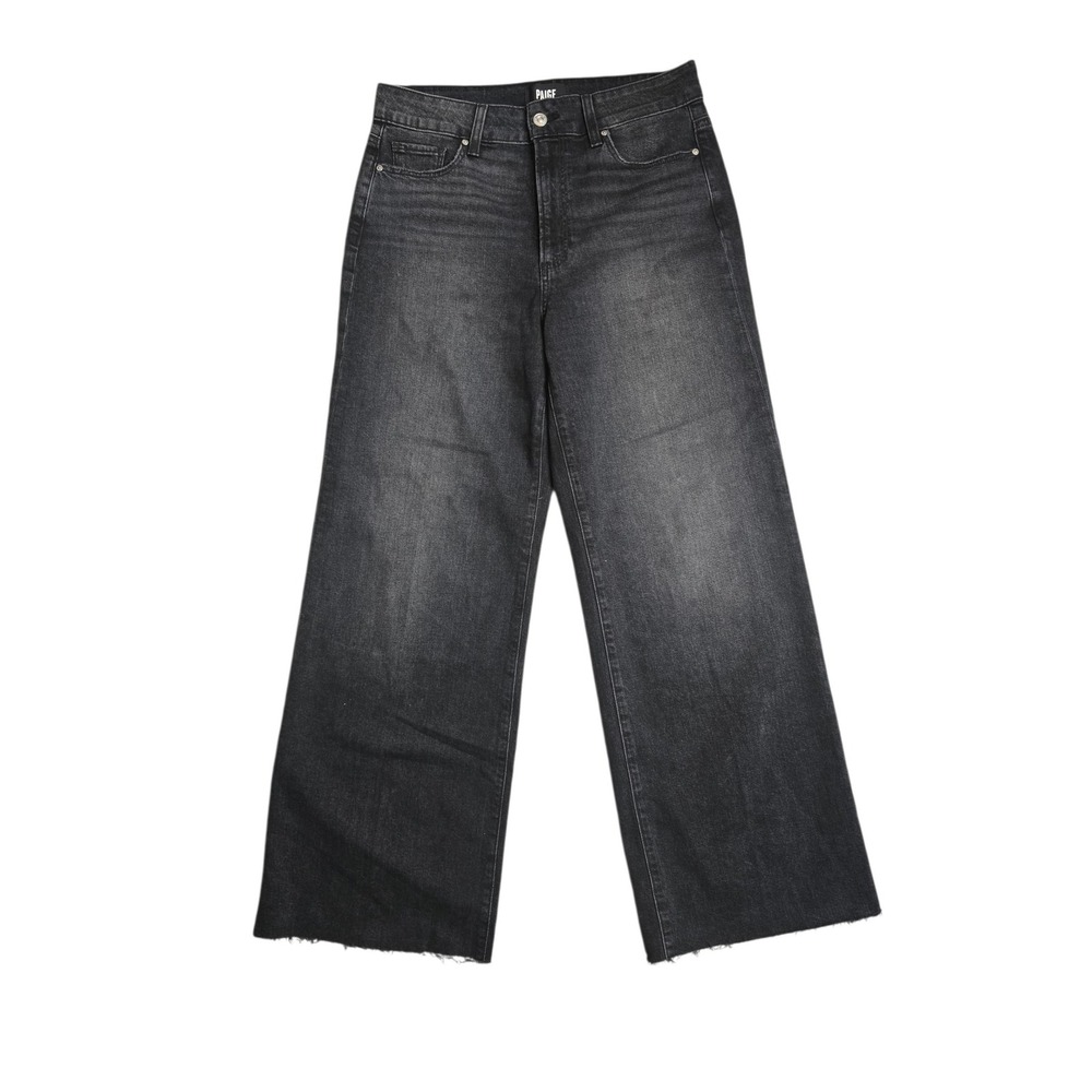 PAIGE Anessa 31" Wide Leg Jeans 29 Viper Black Distressed Raw Hem